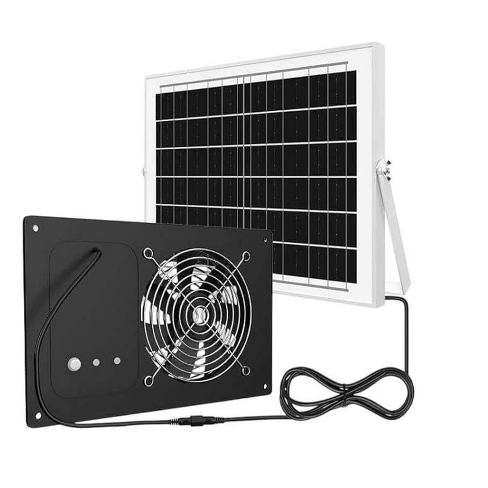 KIWDZFU 25W Solar Powered Ventilation Fan with Timer, 3500 RPM, for Greenhouses, Coops, Sheds