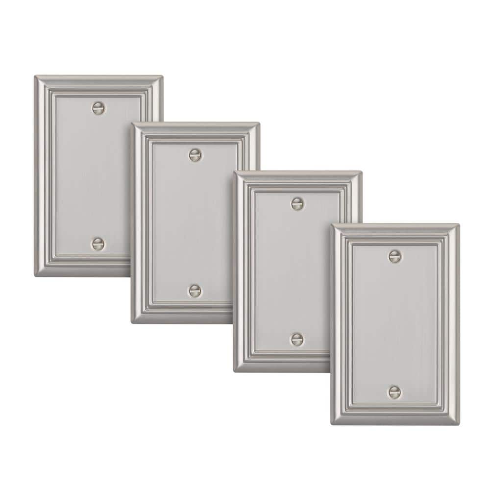 DEWENWILS Outlet Cover 1-Gang Brushed Nickel Blank Plate Metal Wall Plate (4-Pack)