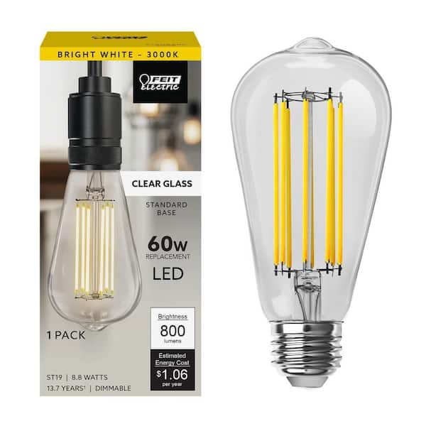 Feit Electric 60Watt Equivalent ST19 Dimmable Cage Filament Clear Glass E26 Vintage Edison LED Light Bulb, Bright White 3000K (1-Pack)