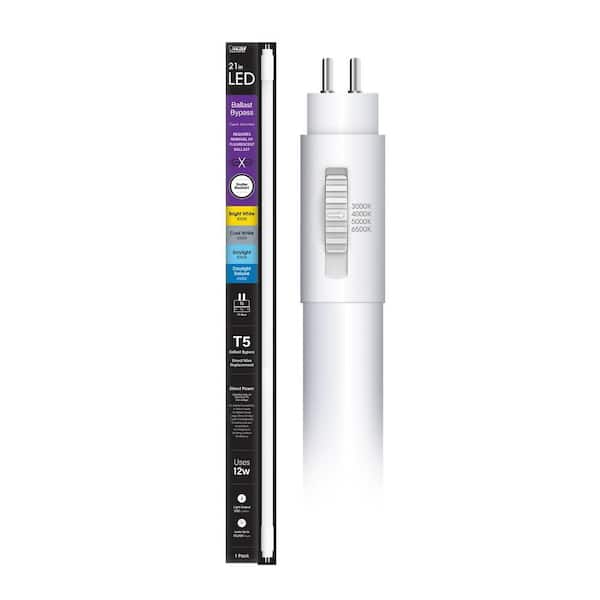 Feit Electric 12-Watt 21 in. T5 G5 Type B Ballast Bypass Linear LED Tube Light Bulb, Selectable White 3000K,4000K,5000K,6500K (1-Pack)