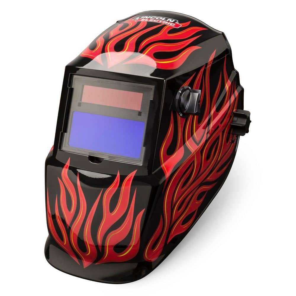Lincoln Electric Auto-Darkening Welding Helmet with Variable Shade Lens No: 9-13 (1.73 x 3.82 in. Viewing Area), Red Steel Design