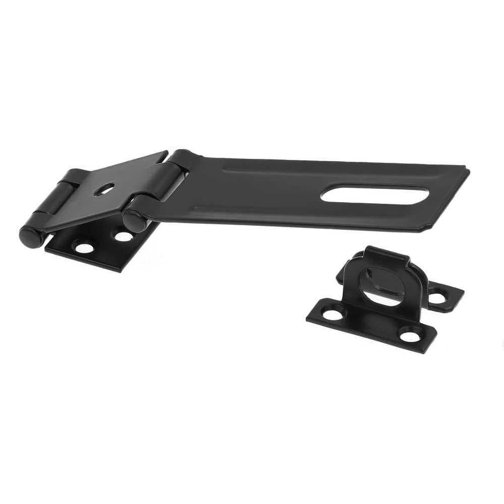 Prime-Line Door and Gate Double Safety Hasp Hinge Latch with Fixed Staple 4-3/8 in. with Screws Matte Black (Single Pack)