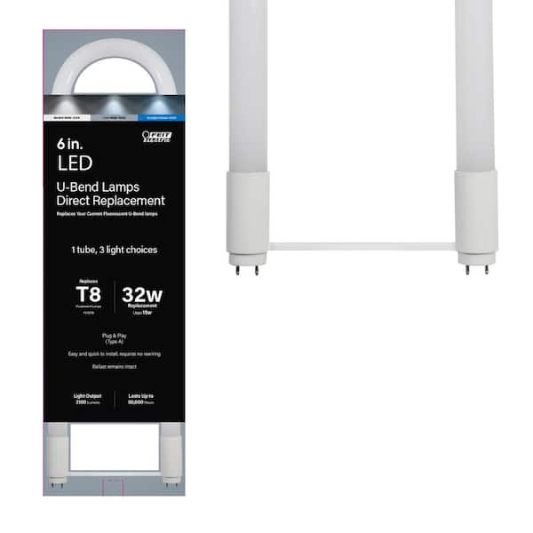 Feit Electric 15-Watt 6 in. T8 G13 Type AB Plug and Play and Ballast Bypass Linear U-Bend LED Tube Light Bulb, Selectable White