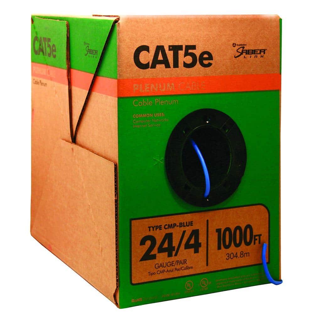 Southwire 1000 ft. Blue 24/4 CAT5e CMP (Plenum) Data Cable