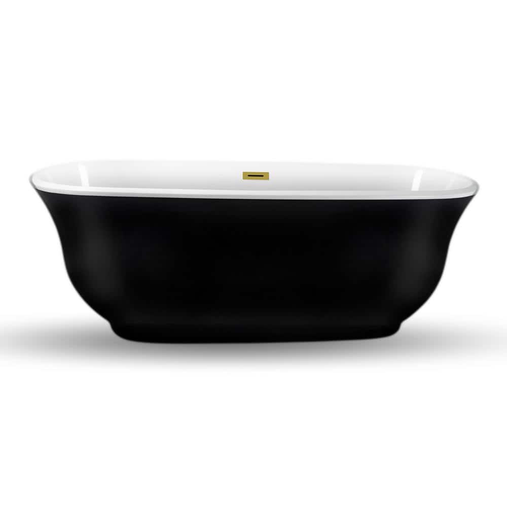 Streamline 67 in. Acrylic Flatbottom Non-Whirlpool Bathtub in Glossy Black with Polished Gold Drain and Overflow Cover