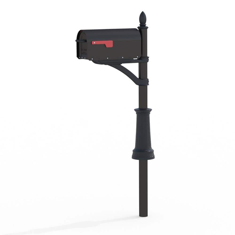 Architectural Mailboxes Sequoia Black, Large, Steel Post Mount Mailbox and Hamilton Post Combo Kit
