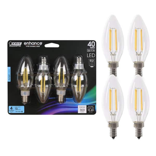 Feit Electric 40-Watt Equivalent B10 Dimmable Filament CEC Clear Glass Chandelier E12 Candelabra LED Light Bulb Daylight (4-Pack)