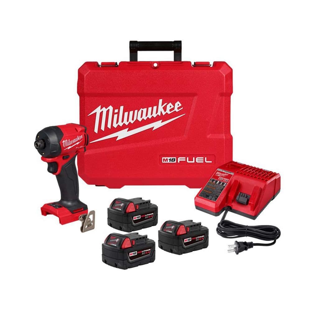 Milwaukee M18 FUEL SURGE 18V Lithium-Ion Brushless Cordless 1/4 in. Hex Impact Driver w/ (3) 5.0 Ah Battery & Charger