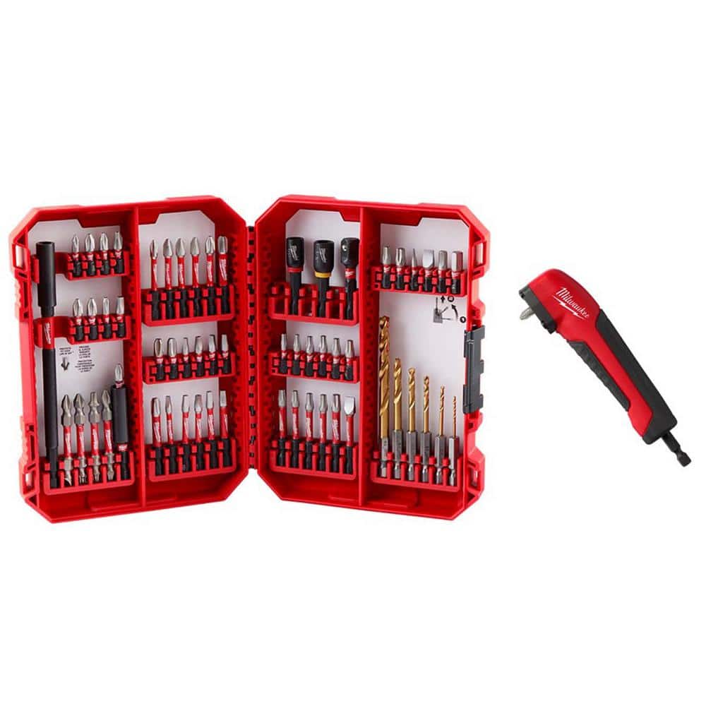Milwaukee SHOCKWAVE Impact-Duty Alloy Steel Screw Driver Bit Set (60-Piece) and Shockwave Impact Duty Right Angle Drill Adapter