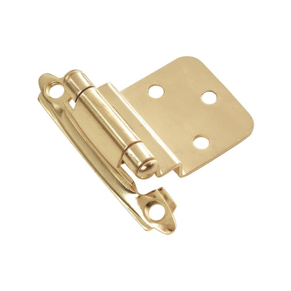 HICKORY HARDWARE Surface Self-Closing 3/8 in. Inset Variable Overlay Face Frame Polished Brass Cabinet Hinge (5-Pairs)
