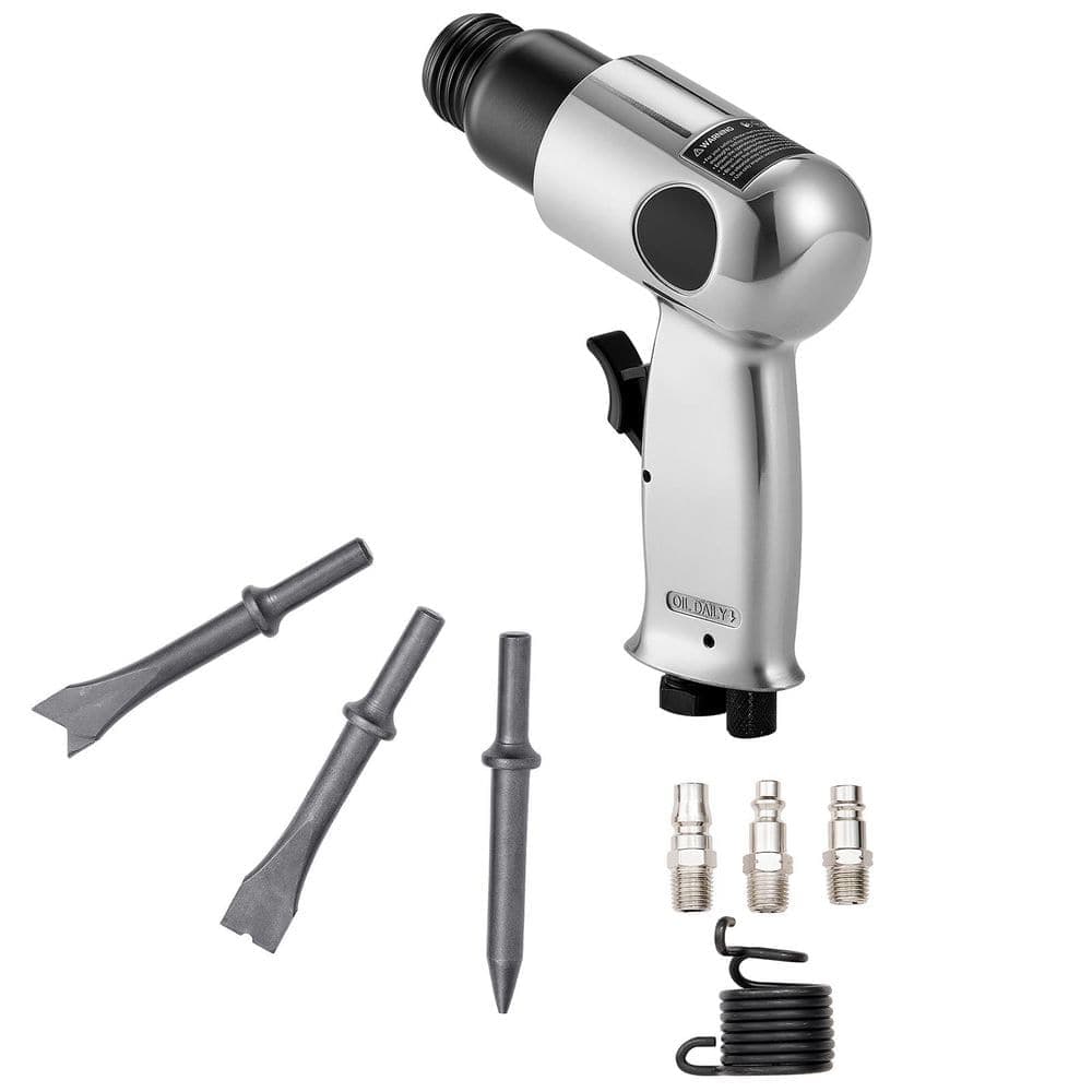 SKYSHALO Air Hammer 4500BPM Pneumatic Hammer 1.57 in. Stroke and 4-Piece Chisels Round Shank Lightweight and Compact Air Chisel