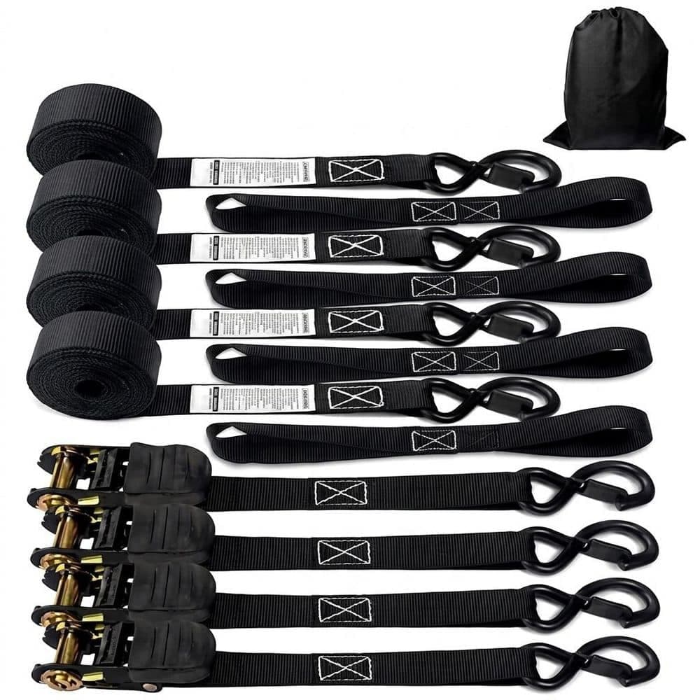 LAIFUCAM 15 ft. x 1 in. Ratchet Tie Down Strap with Soft Loop and S Hook Safety Clip 4-Pack
