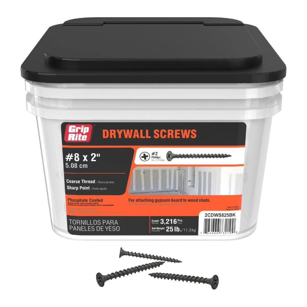 Grip-Rite #8 x 2 in. #2 Phillips Bugle Head Coarse Thread Drywall Screws 25 lb. Bucket