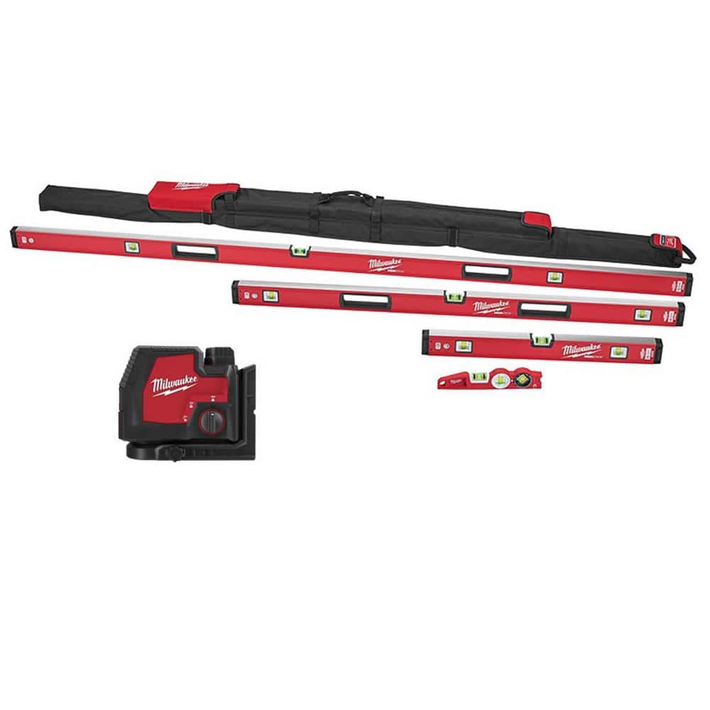 Milwaukee 10 in./24 in./48 in./78 in. REDSTICK Magnetic Box Beam and Torpedo Level Set with Green 100 ft. Laser Level Set