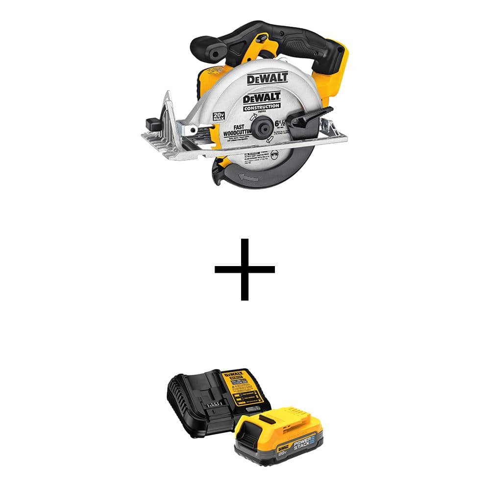 DEWALT 20V MAX Lithium-Ion Cordless 6.5 in. Sidewinder Style Circular Saw with POWERSTACK 1.7 Ah Battery Pack and Charger
