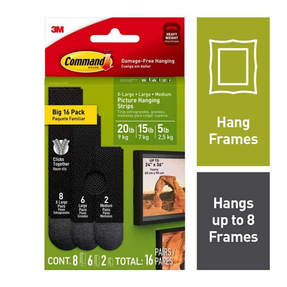 Command 15 lbs. to 5 lbs. Black Picture Hanging Strip (8 X-Large Pairs, 6 Large Pairs, 2 Medium Pairs)