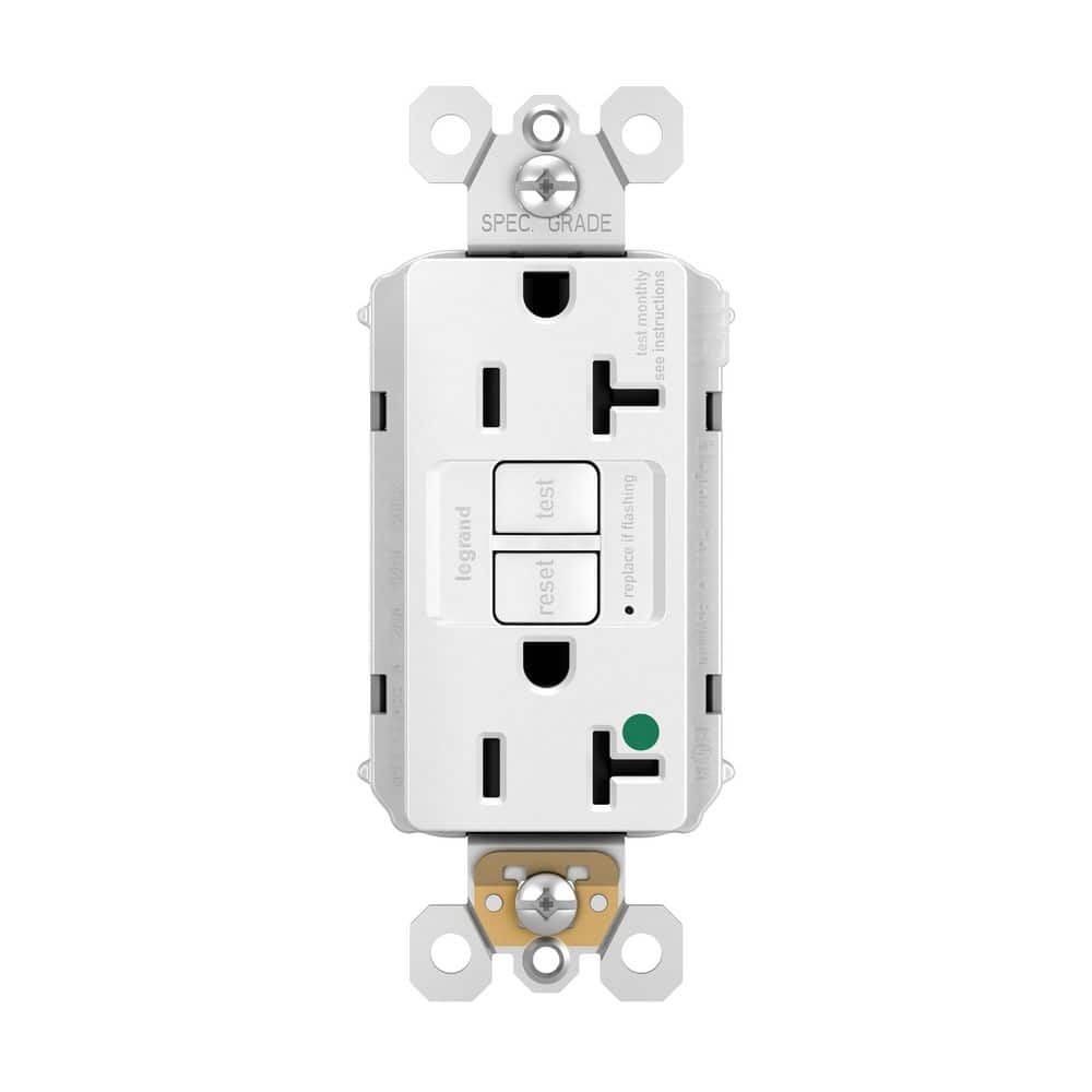 Legrand PlugTail 20 Amp Tamper Resistant GFCI Hospital Grade Duplex Outlet White