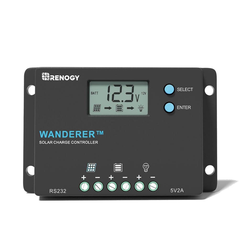 Renogy Wanderer 10 Amp 12V/24V PWM Solar Charge Controller LCD Display Regulator for AGM, Gel, Flooded and Lithium Battery