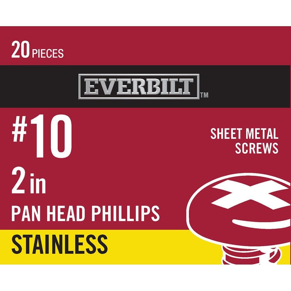 Everbilt #10 x 2 in. Stainless Steel Phillips Pan Head Sheet Metal Screw (20-Pack)