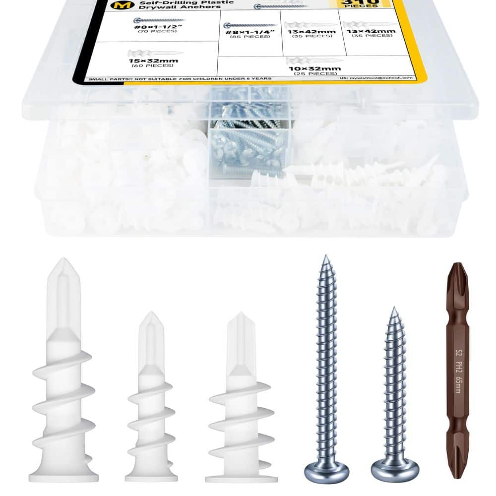 MYWISH Self Drilling Drywall Anchors and Screws for Drywall (310-Pack)