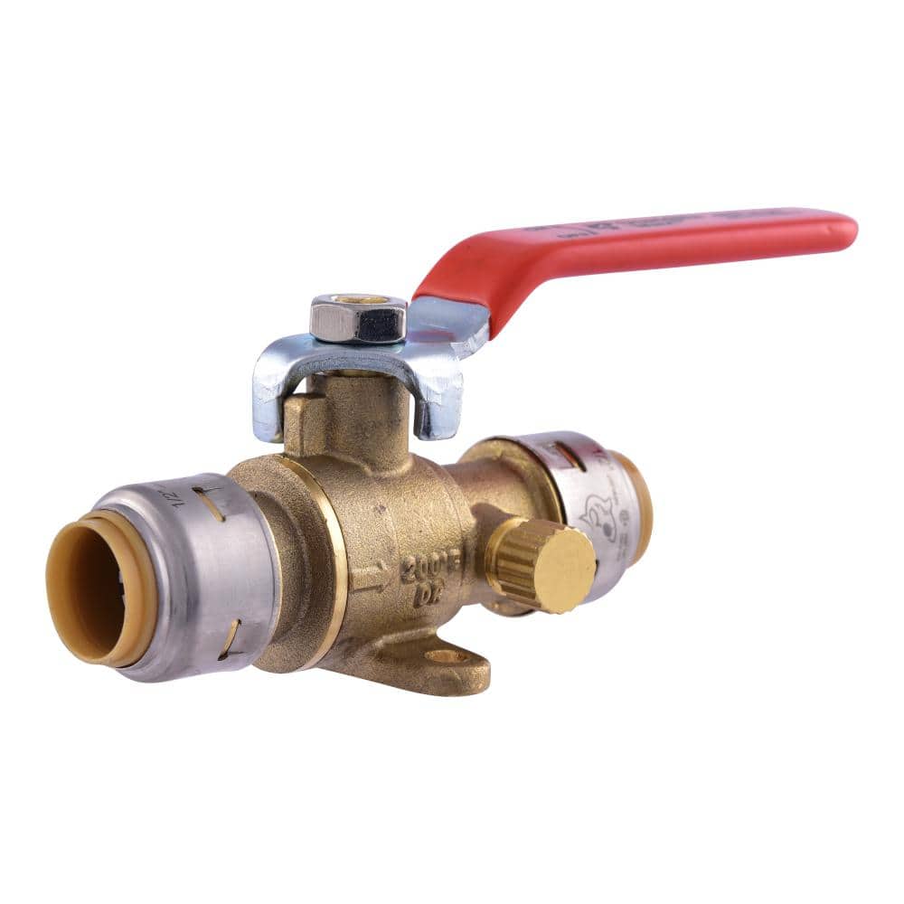 SharkBite Max Brass Push-to-Connect Ball Valve with Drain and Drop Ear