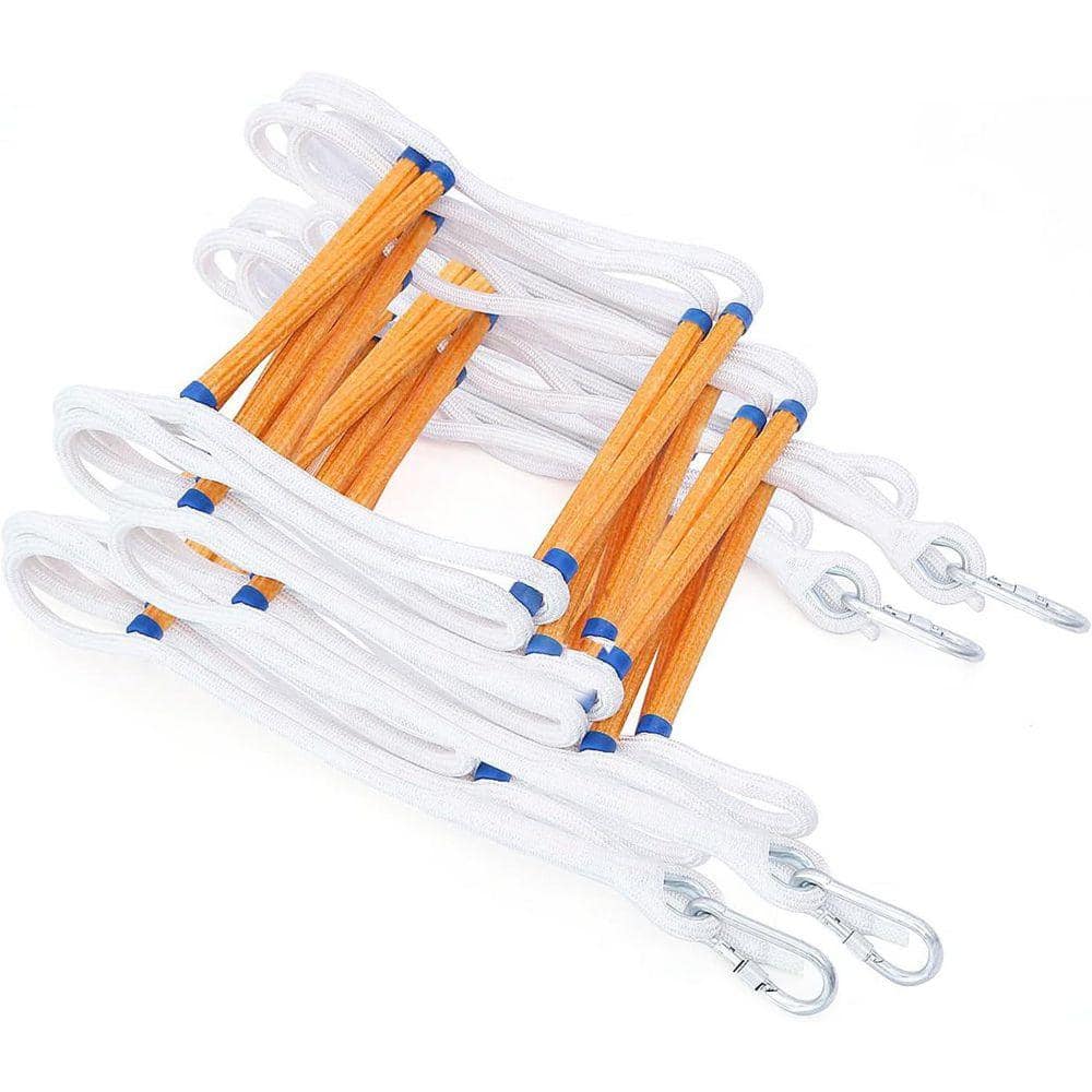 KIWDZFU 49.2 ft. 6-Story Fire Escape Ladder with Fire Resistant and Hooks Carabin-2000 lbs. Capacity in Orange