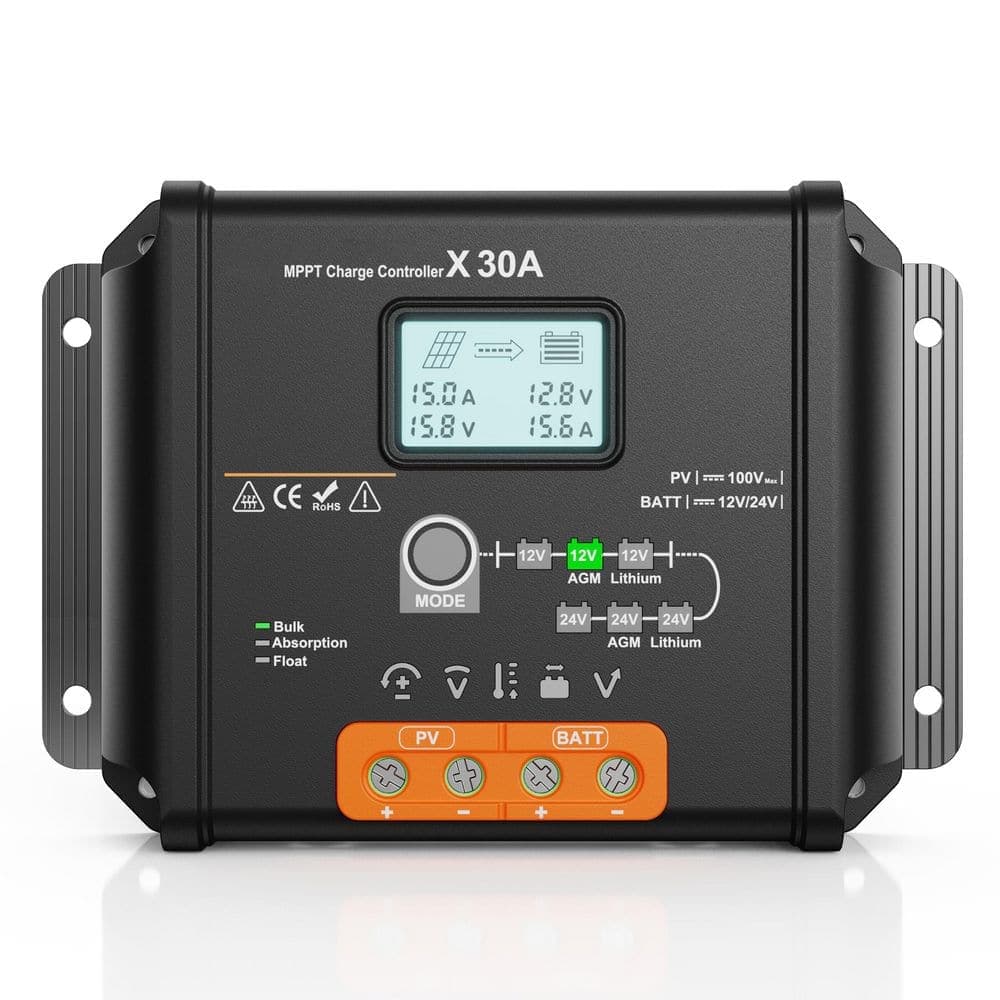 Yichuhaoxi 12/24-Volt 30-amps Solar Charge Controller with Custom Battery Regulator, Dual USB Port Auto for Solar System