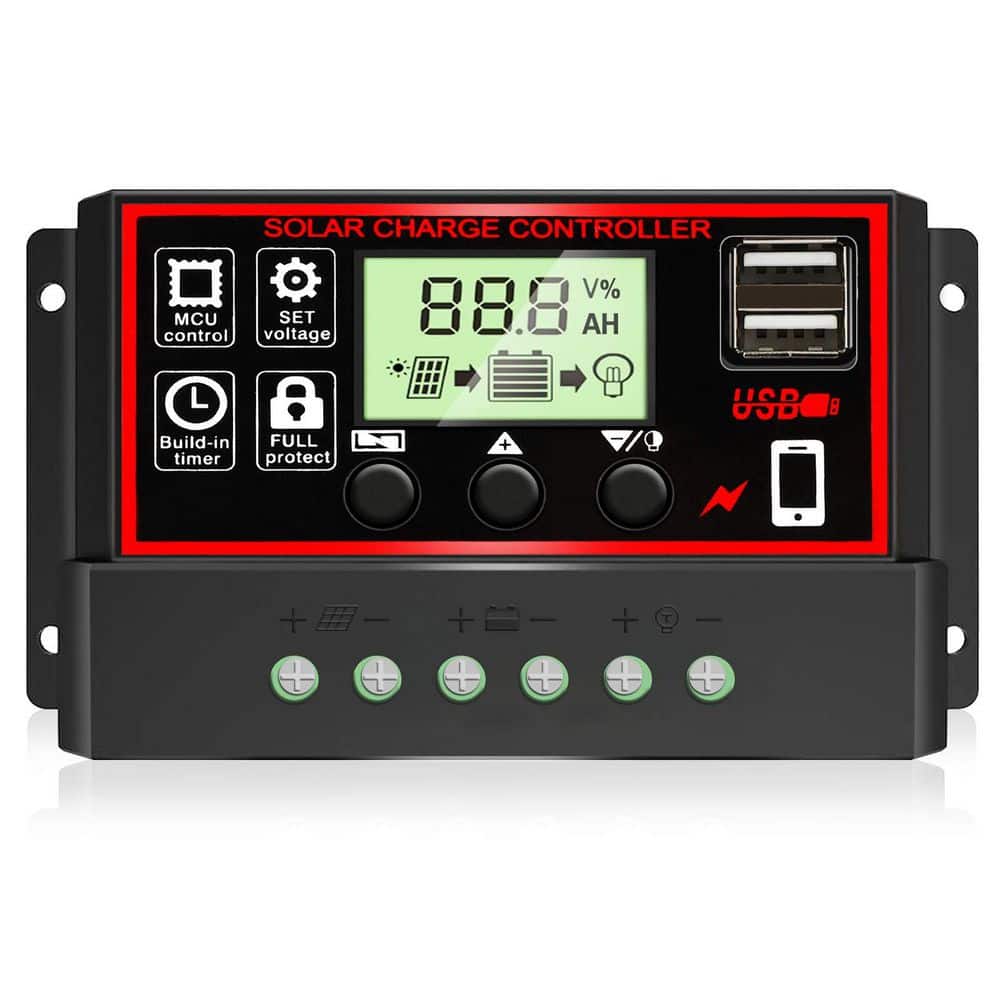 Yichuhaoxi 24-Volts 30-amps Solar Charge Controller with Dual USB Port 12V/24V PWM Auto Paremeter Adjustable LCD Display
