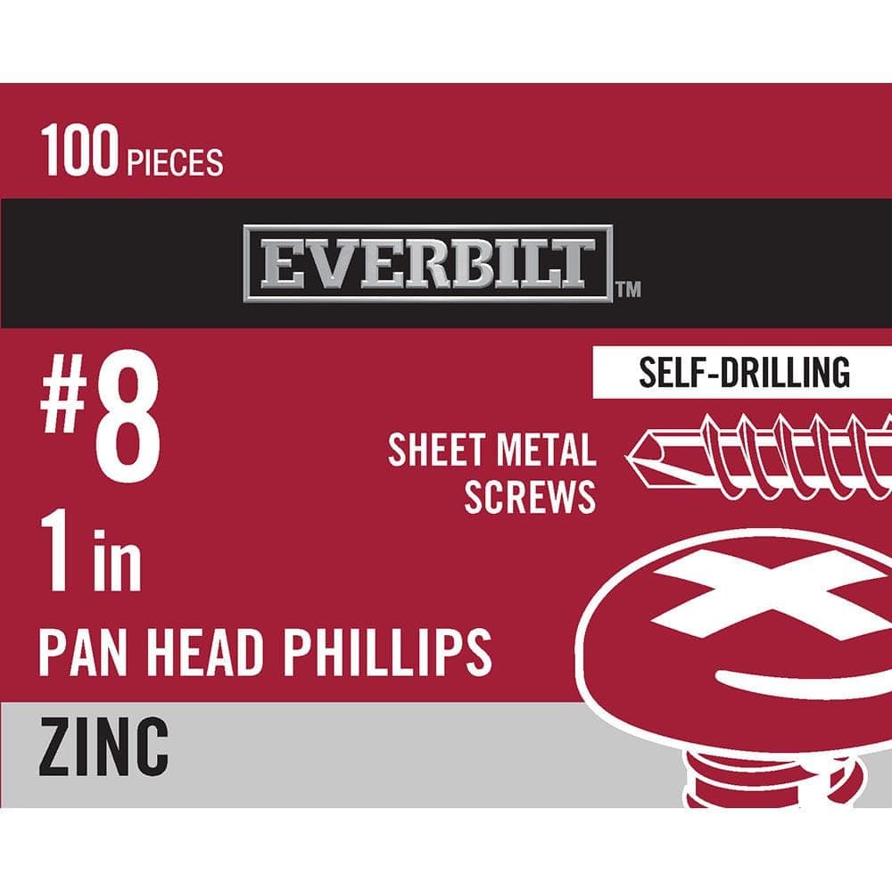 Everbilt #8 x 1 in. Phillips Pan Head Zinc Plated Sheet Metal Screw (100-Pack)