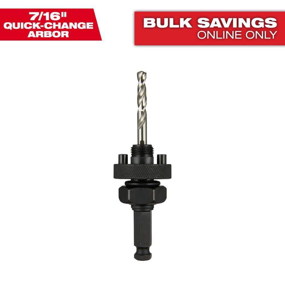 Milwaukee 7/16 in. Quick Change Large Hole Saw Arbor No Wobble W/Pilot Drill Bit