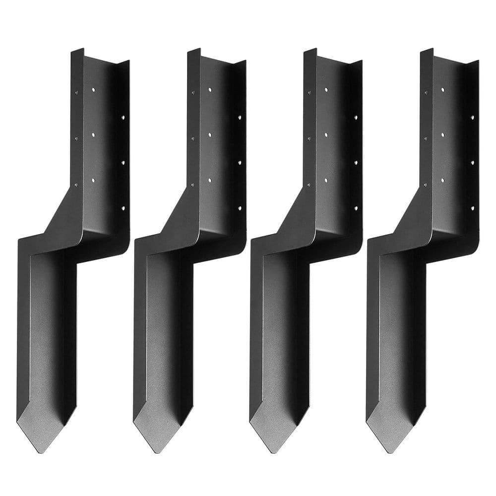 SVOPES Fence Post Anchor Repair Kit, 4-Pack, 3.5 x 3.5 in. Steel Stakes, Ground Spike for Tilted and Broken Wood Fence, Black