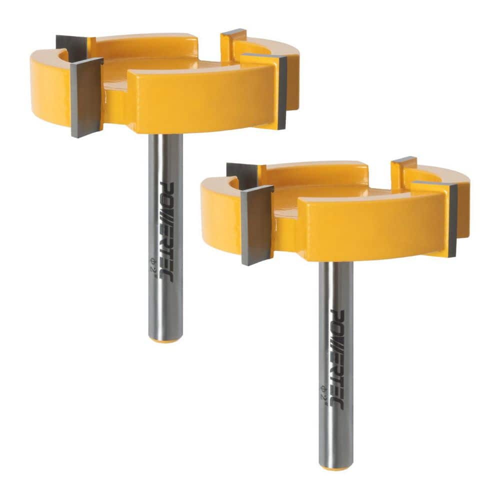 POWERTEC Slab Flattening Carbide Tipped Router Bit, 1/4 Shank, 2 in. Diameter, 1/2 in. Cutting for Spoilboard Surfacing (2-Pack)