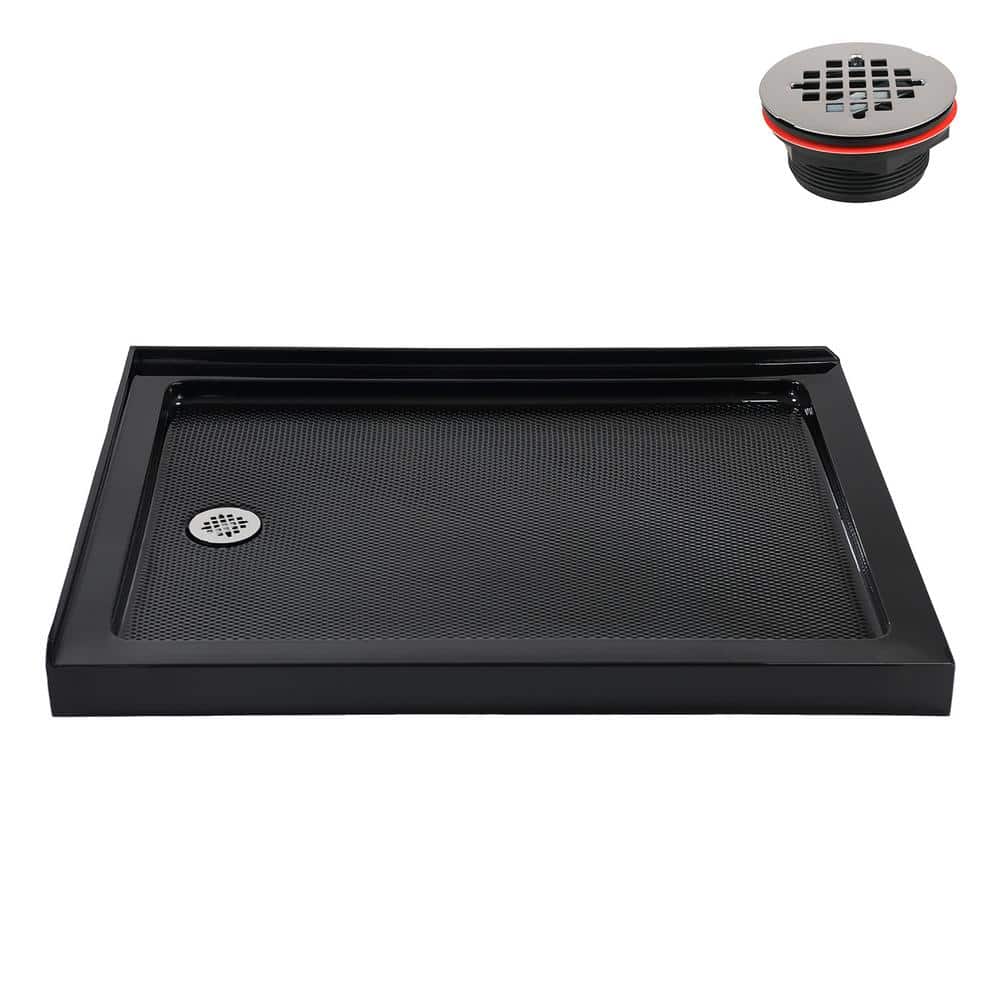 Streamline 48 in. L x 36 in. W Corner Acrylic Shower Pan Base in Glossy Black with Left Hand Drain, Drain Included