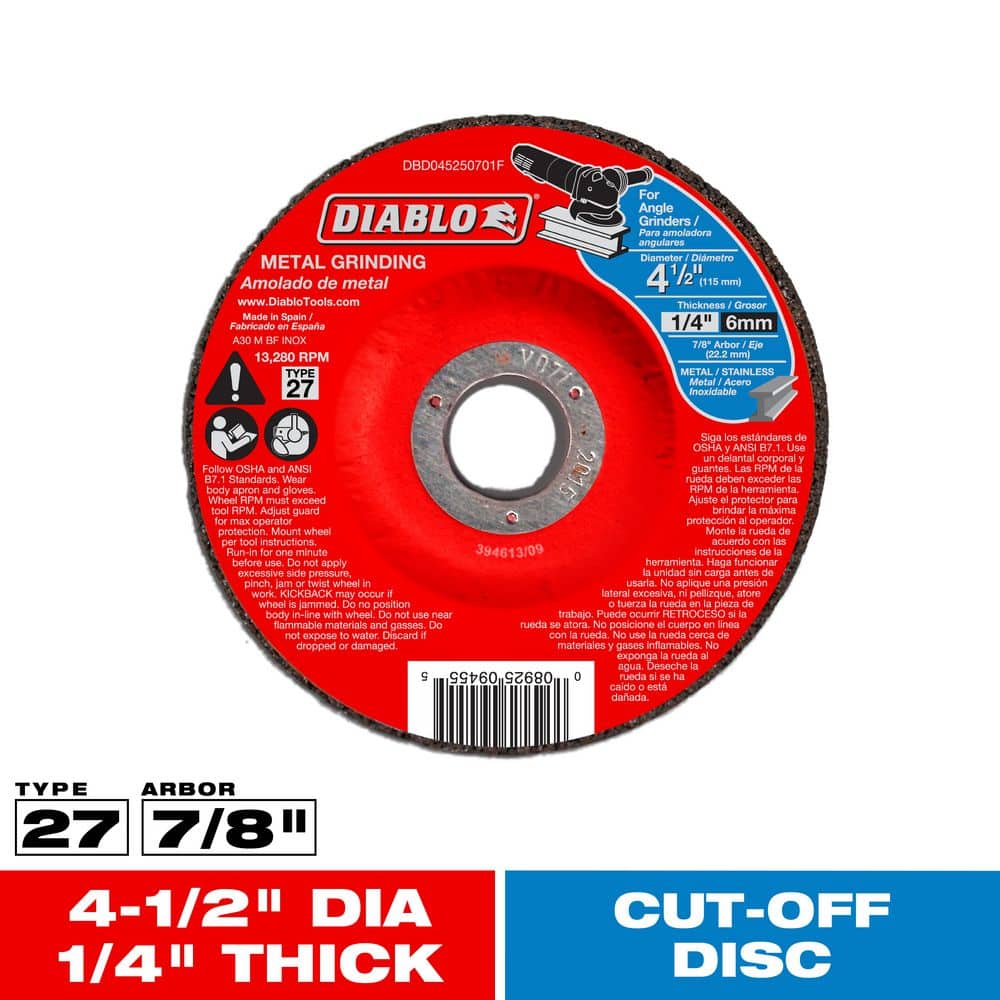 DIABLO 4-1/2 in. x1/4 in. x7/8 in. Grinding Disc with Depressed Center