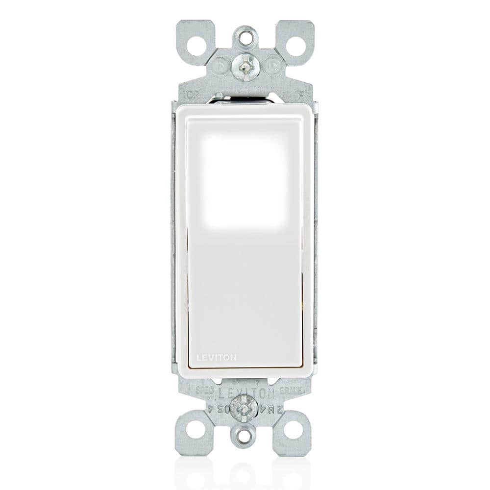 Leviton 15 Amp 120-Volt/277-Volt Decora LED Illuminated Rocker 3-Way AC Quiet Switch Residential Grade Grounding, White