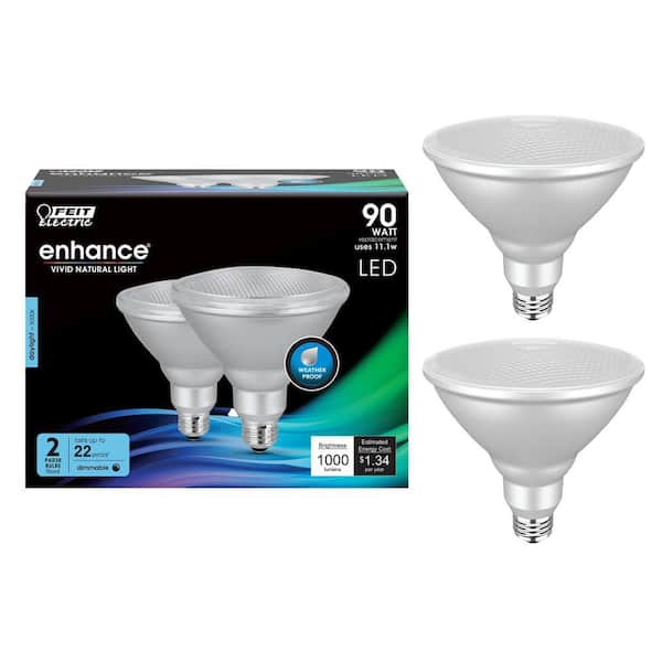 Feit Electric 90-Watt Equivalent PAR38 Dimmable CEC Title 20 Outdoor 90 E26 Medium Flood LED Light Bulb, Bright White 3000K (2-Pack)
