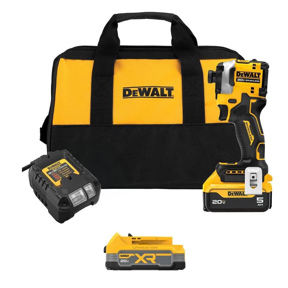 DEWALT ATOMIC 20V MAX Lithium-Ion Cordless 1/4 in. Brushless Impact Driver Kit w/5Ah Battery & POWERSTACK Compact 2Ah Battery