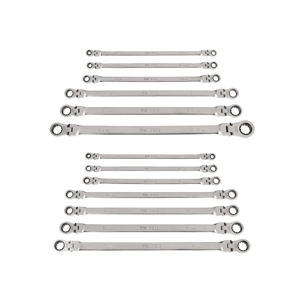 TEKTON Long Flex Head 12-Point Ratcheting Box End Wrench Set with 13-Piece (1/4-13 in./16 in., 6-19 mm)