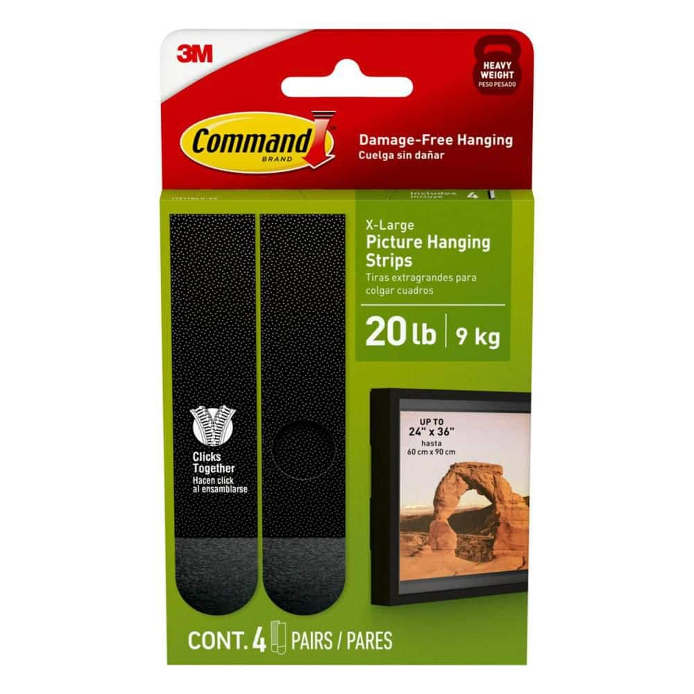 Command 20 lbs. XL Picture Hanging Strips, Black, Damage Free Decorating, (4-Pack) (4 Pairs of Strips)