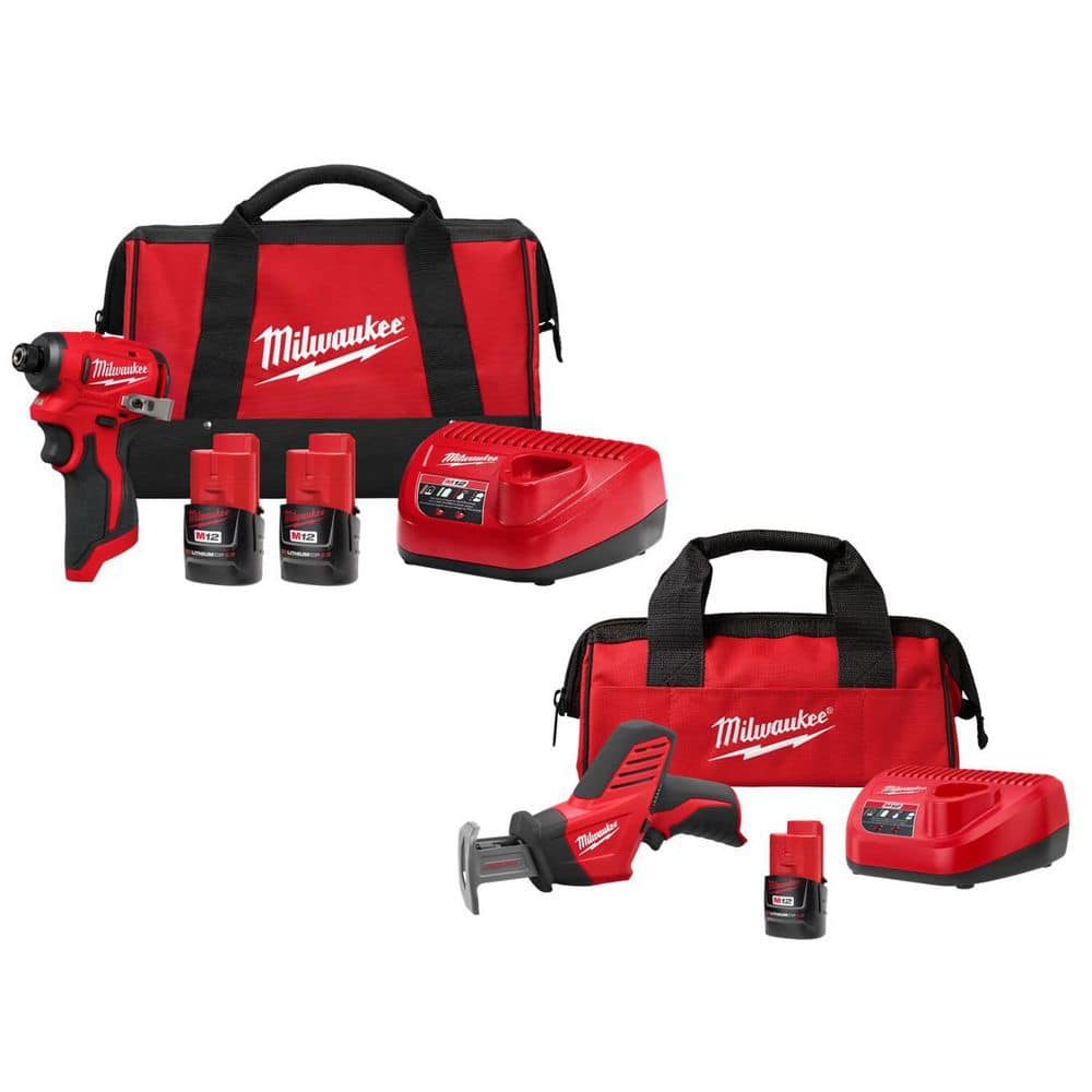Milwaukee M12 12-Volt Lithium-Ion Compact Brushless Cordless 1/4 in. Impact Driver Kit w2 2.0 Ah Batteries, Charger,& HACKZALL Kit