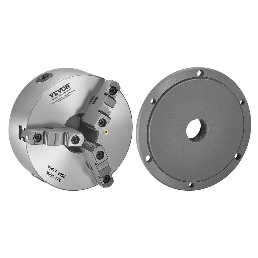 VEVOR 3 Jaw 8 in. (200 mm) Self Centering Lathe Chuck 2-1/4 in.-8 Thread 0.16-7.87 in. Range HT300 for Wood Metal Lathe